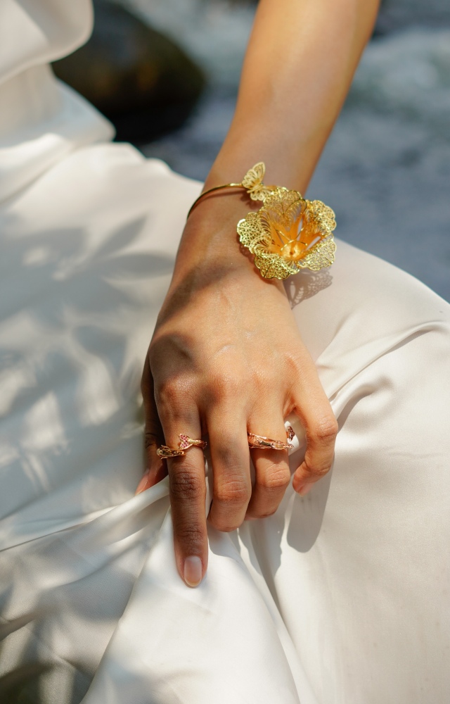 Pulsera Flor de Cañahuate plata de ley  925  y baño de oro 24  kilates